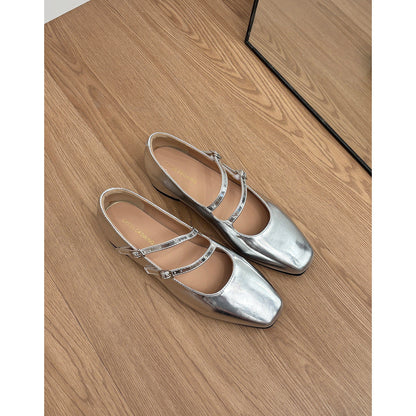 Elegante Damen Ballerinas mit Riemen Glänzend
