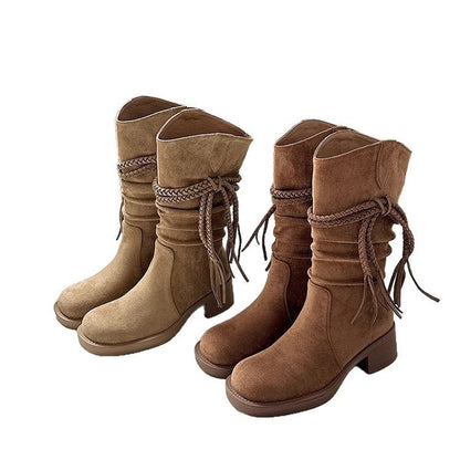 Damen Overknee-Stiefel Weiches Wildleder Schwarz Modern