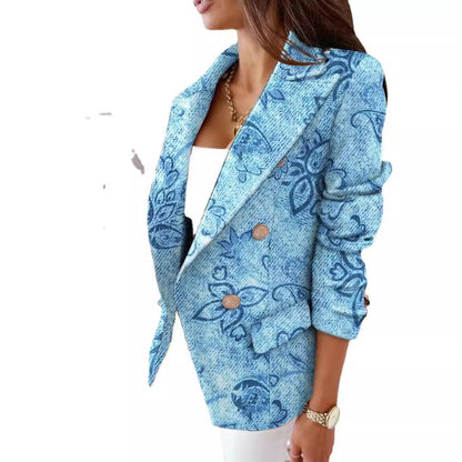 Damen Blazer Zebra Muster Modern mit Doppelknöpfen