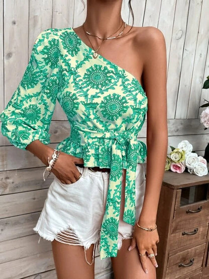 Damen Oberteil Asymmetrisch Voluminöser Ärmel Modern