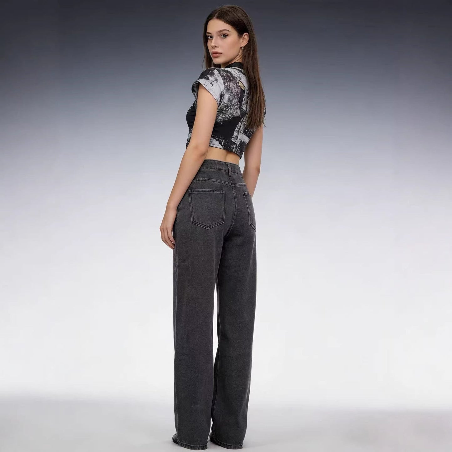 Weite Damen High-Waist Jeans Klassisch Bequem
