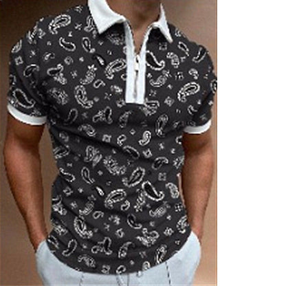 Herren Poloshirt Paisley Muster Modern Reißverschluss