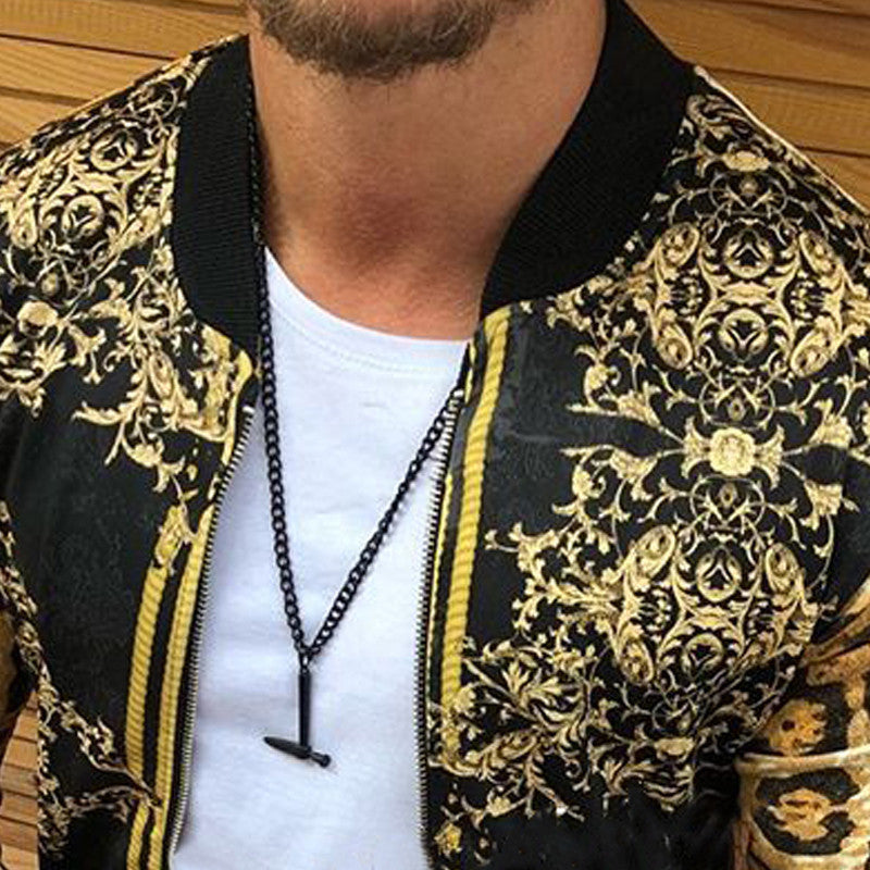 Herren Bomberjacke Tiermuster Gold Akzente Modern