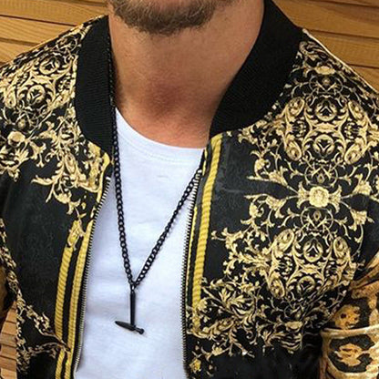 Herren Bomberjacke Tiermuster Gold Akzente Modern