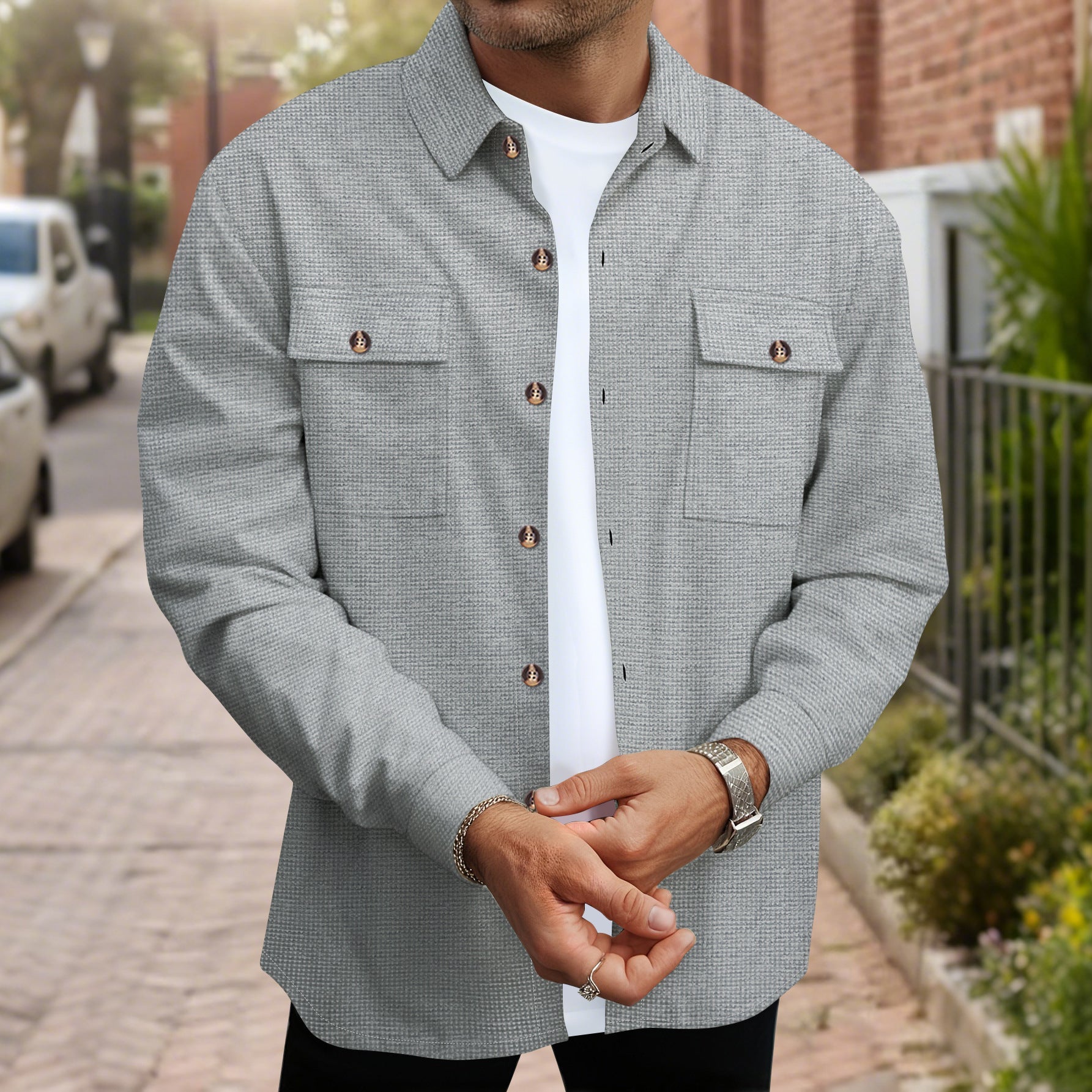 Herren Overshirt Mit Brusttaschen Strukturiert Modern - BerlinGlamour