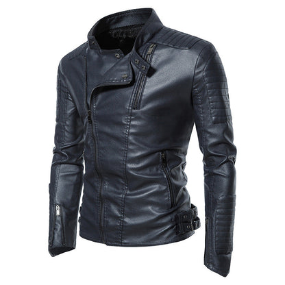 Leder Bikerjacke Herren Robust Reißverschluss Taschen Modern