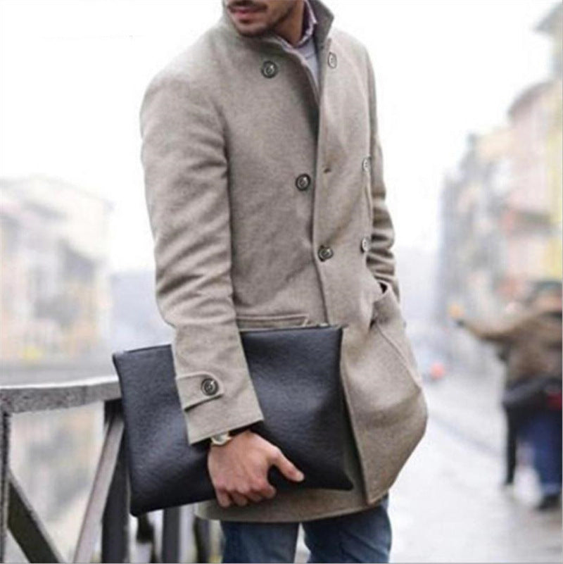 Herren Wollmantel Elegant Doppelter Knopf mit Taschen