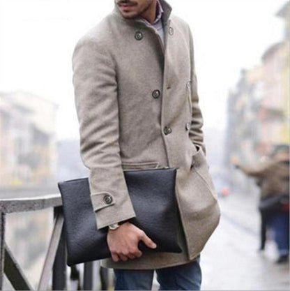 Herren Wollmantel Elegant Doppelter Knopf mit Taschen