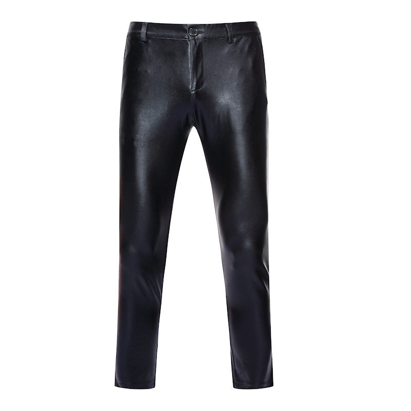 Herren Slimfit Hose Hochglanz Schwarz Elegant