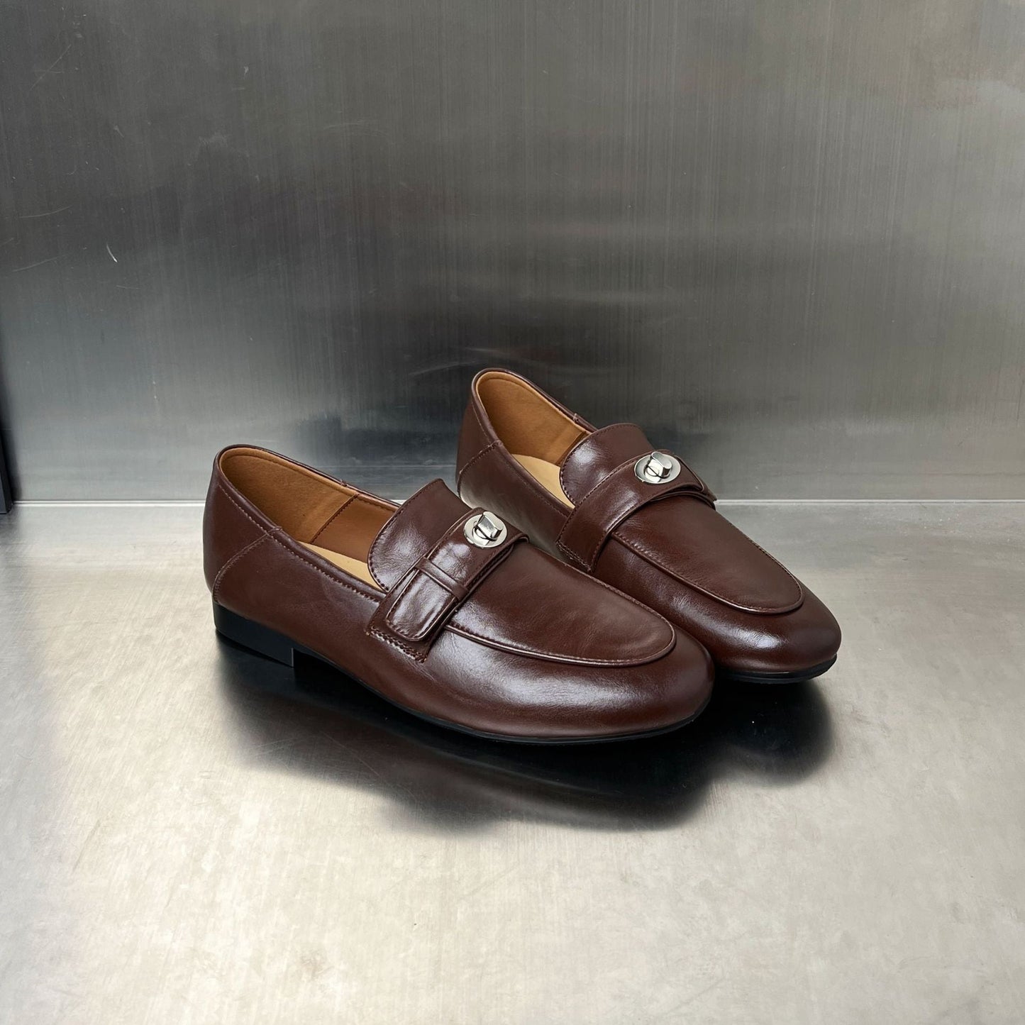 Damen Mokassins Elegante Kunstleder Schuhe Mit Schnalle