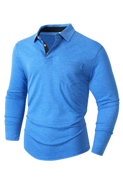 Herren Poloshirt Langarm Modern Slim Fit Leicht Stretch