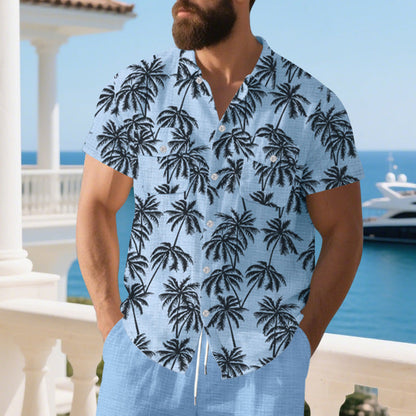 Herren-Hemd Kurzarm Sommerhemd Palmen-Design Relaxed Fit