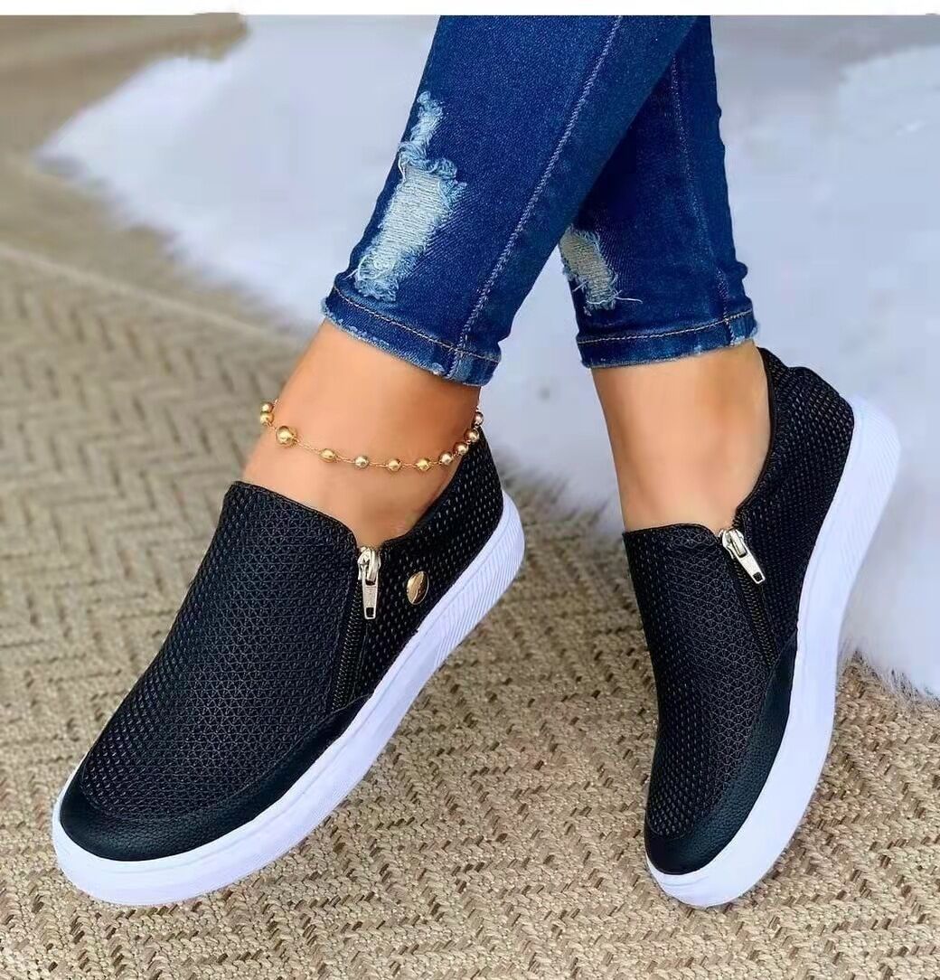 Damen Sneaker Atmungsaktiv Mesh Elegant Reißverschluss