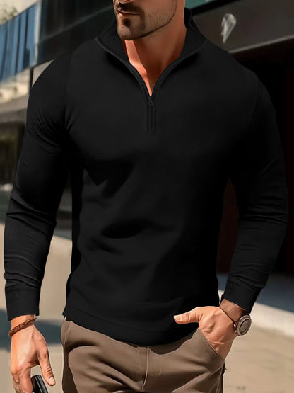 Herren Langarmshirt Sportlich Halb Reißverschluss Fitness