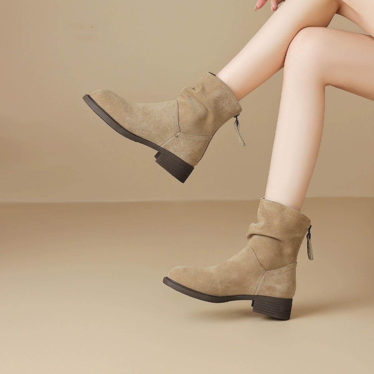 Damen Ankle Boots Lässig mit Falten Design Schlicht