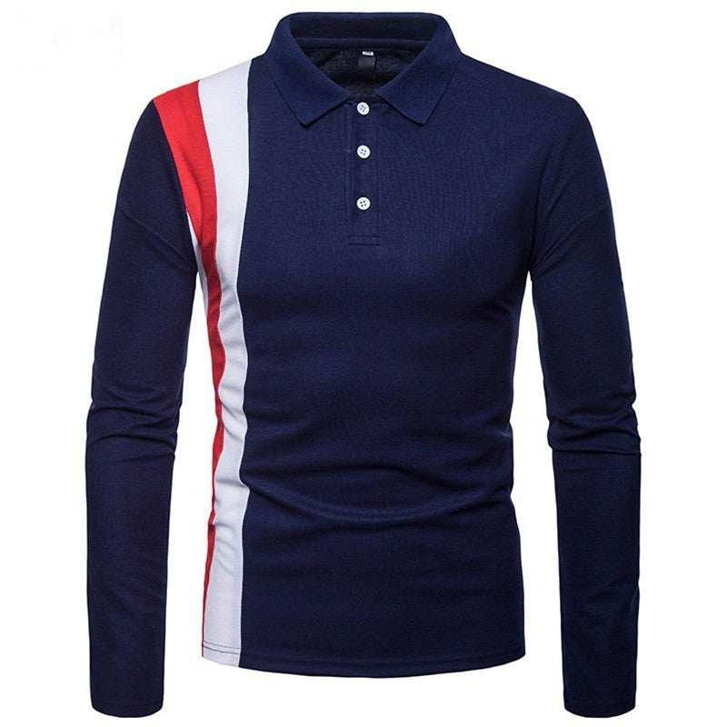 Herren Poloshirt Langarm Streifen-Design Modern