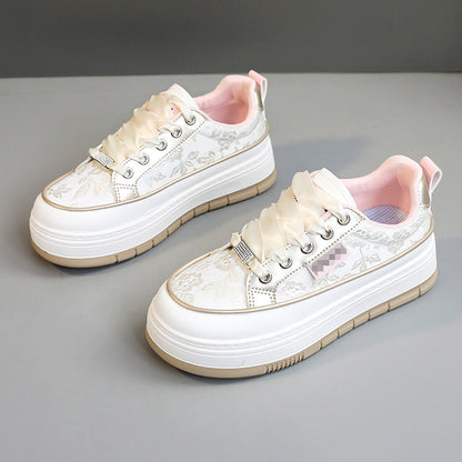 Damen Sneaker Plateau Schuhe Floral Design Modisch