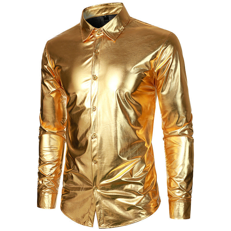 Herren Metallic Hemd Glitzer Oberhemd Party