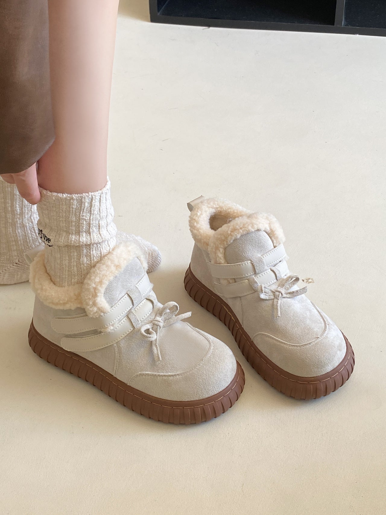 Damen Winterboots Bequem Rutschfest mit Weichem Kunstfell