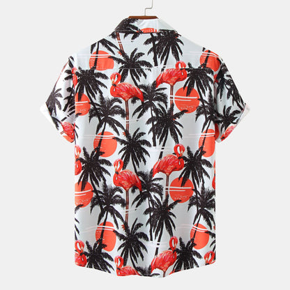 Herren Kurzarmhemd Flamingo Print Leicht Sommer