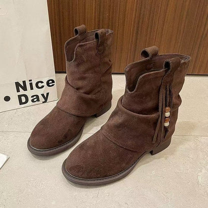 Damen Stiefeletten Wildleder Elegante Ankle Boots mit Tassel