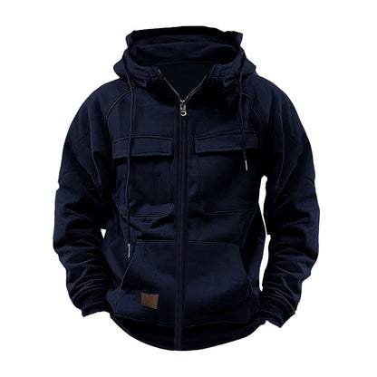 Herren Kapuzenjacke Multifunktional Reißverschluss Taschen