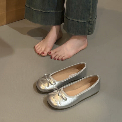 Damen Ballerina Schuhe Elegant Schleifen Detail