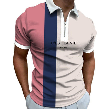 Herren Poloshirt Modern mit Stehkragen Asymmetrisch