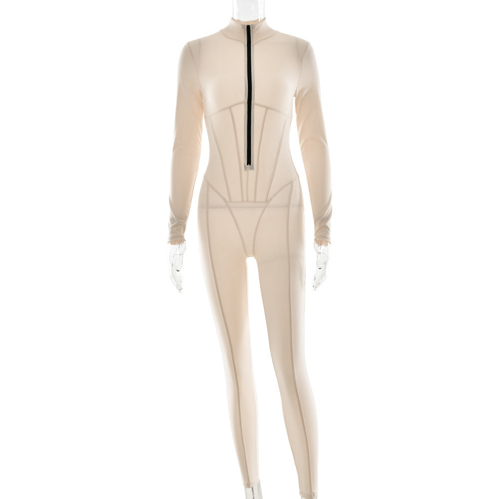 Damen Langarmanzug Sportlich Slim Fit mit Reißverschluss