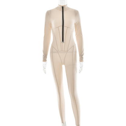 Damen Langarmanzug Sportlich Slim Fit mit Reißverschluss