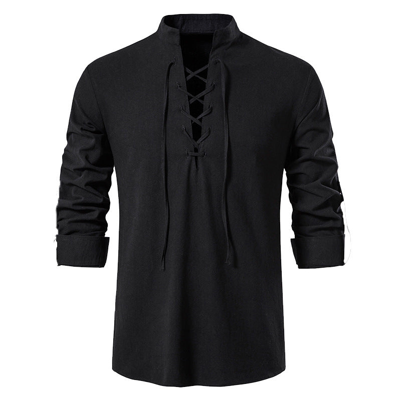 Herren Langarmshirt Modern Stehkragen Lässig Elegant