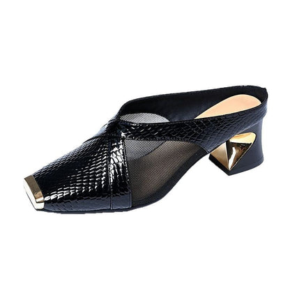 Damen Mules Blockabsatz Schuhe Modisch Heidi Stil