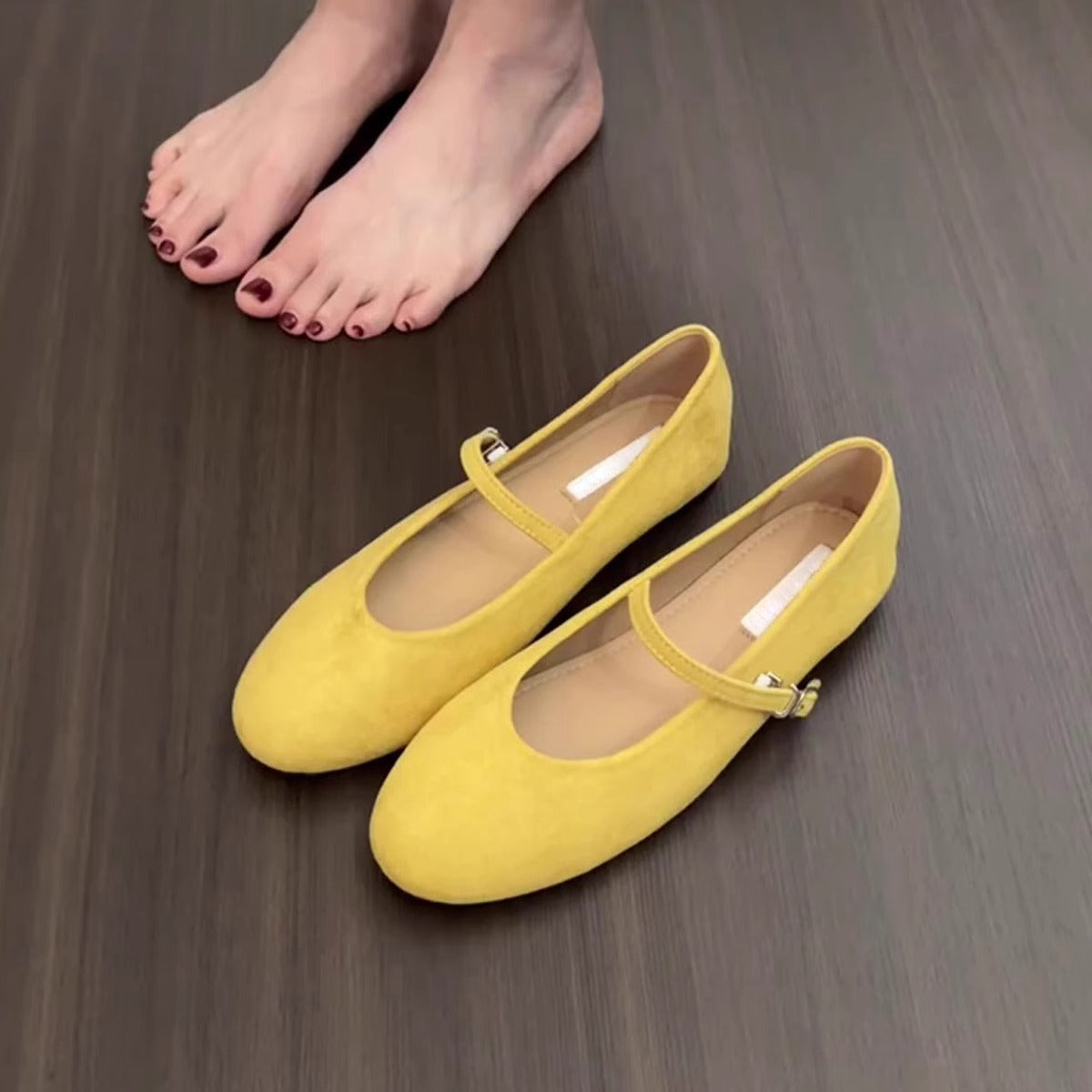 Damen Ballerinas Weich Wildleder Elegant Schnalle - BerlinGlamour