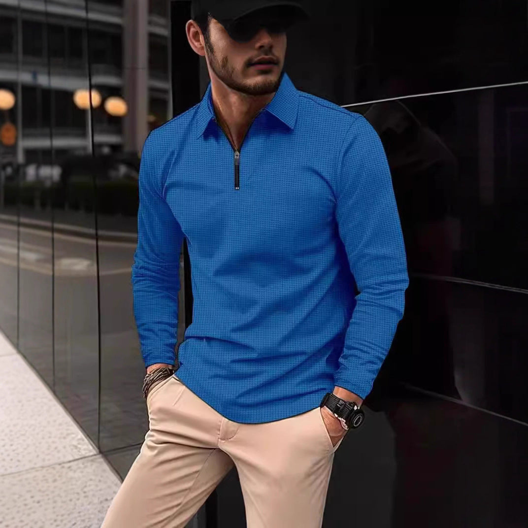 Herren Langarmshirt Modern Stehkragen Reißverschluss Style