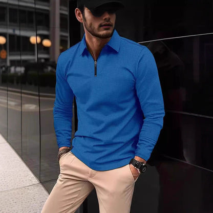 Herren Langarmshirt Modern Stehkragen Reißverschluss Style