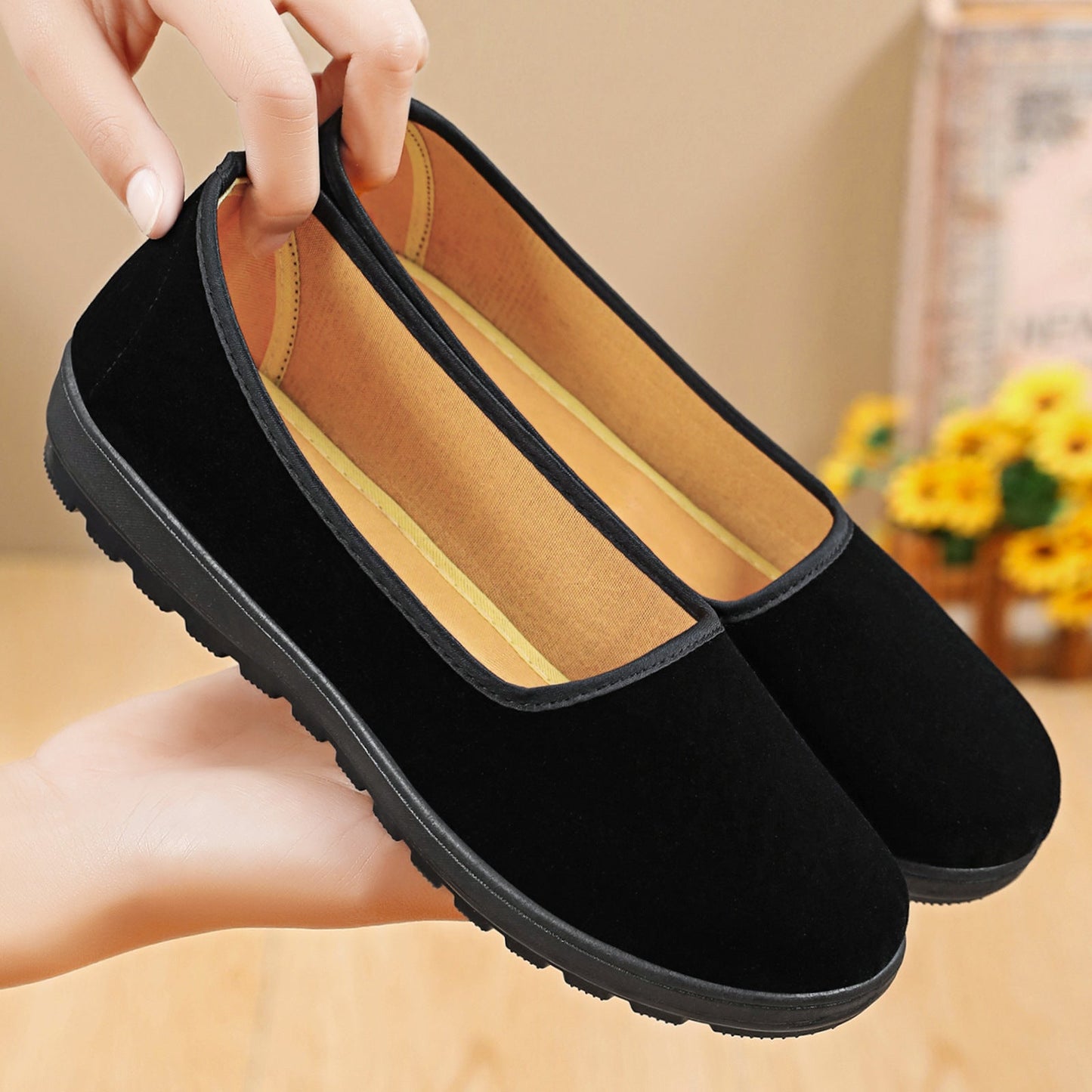 Damen Slipper Bequem Veloursleder Warme HausSchuhe