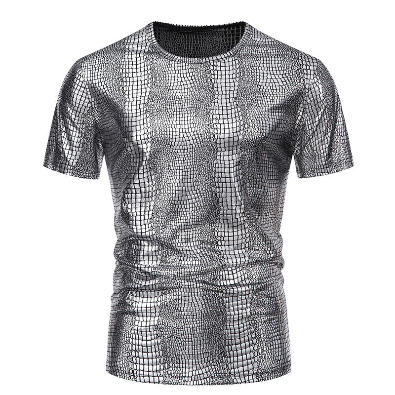 Herren Kurzarmshirt Schlangenmuster Glitzernd Modern