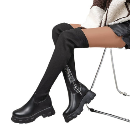 Damen Stiefel Lang Schaft Komfortabel Strick Design