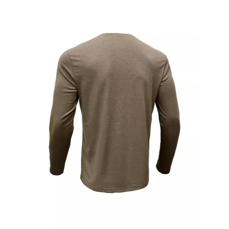 Der neue Titel wäre: Herren Langarmshirt mit modischem Stehkragen und eleganter Knopfleiste