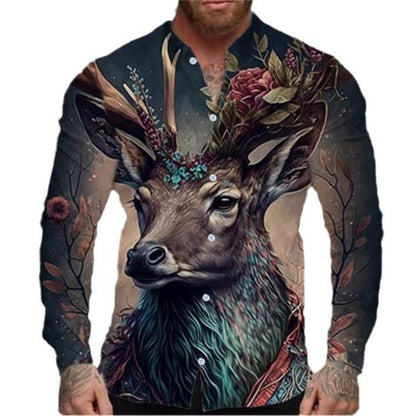 Herren Langarmhemd Tiermotiv Blumen Design Modern