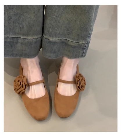 Damen Ballerinas Bequem mit Blumenriemen