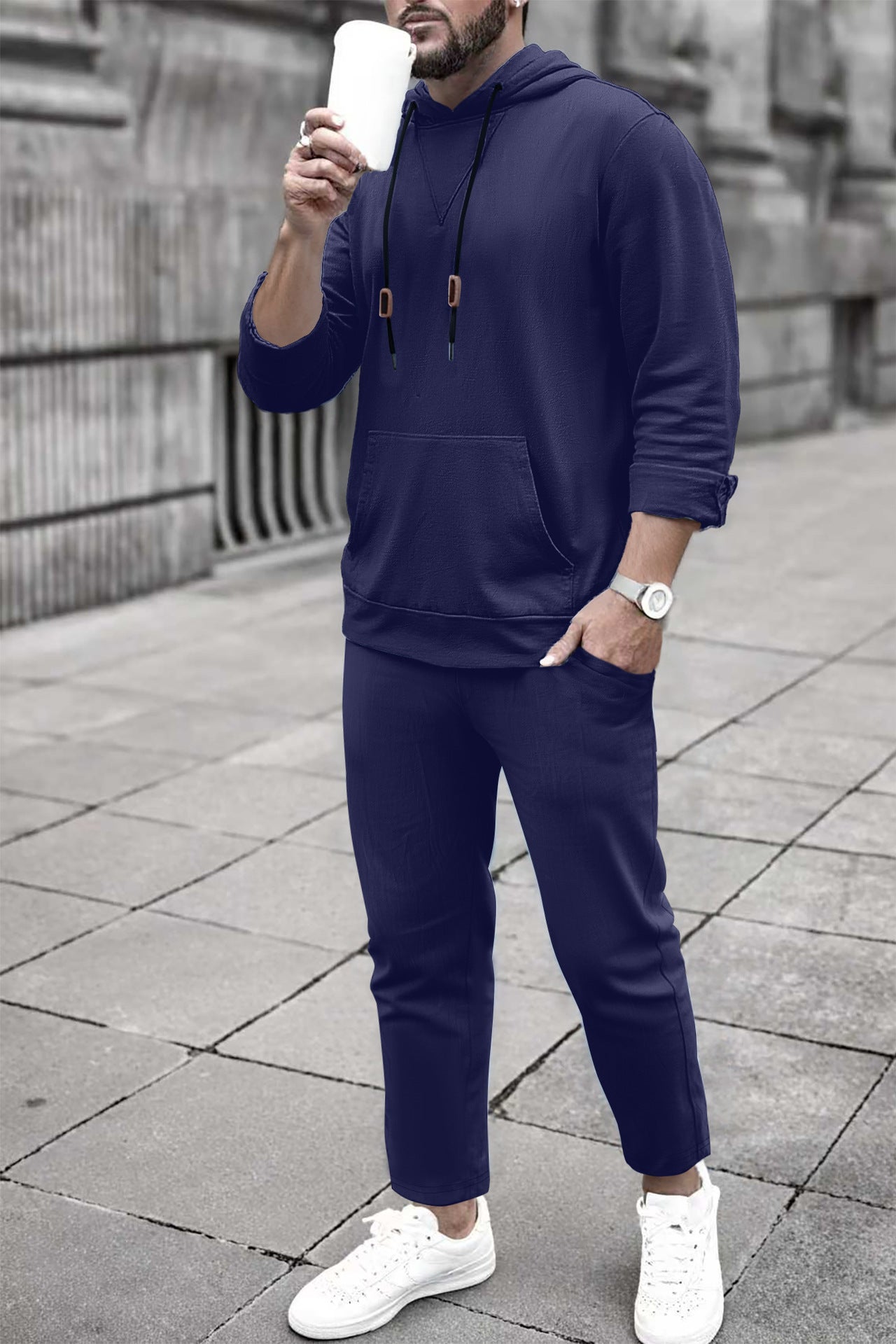 Herren Sport Set Hoodie Jogginghose Casual Grau