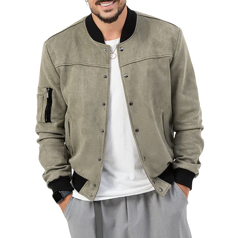 Herren Lederjacke Wildleder Reißverschluss Taschen Modern