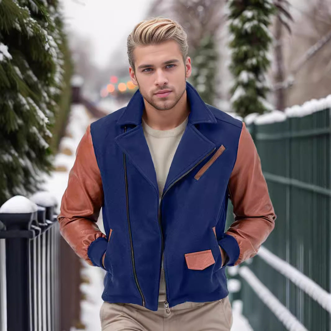 Herren Lederjacke Bikerstyle Kontrastärmel Schwarz - BerlinGlamour
