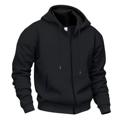 Herren Sweatjacke Stehkragen Reißverschluss Taschen Schwarz