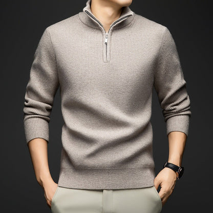 Herren Pullover Weich Wolle Eleganter Zip