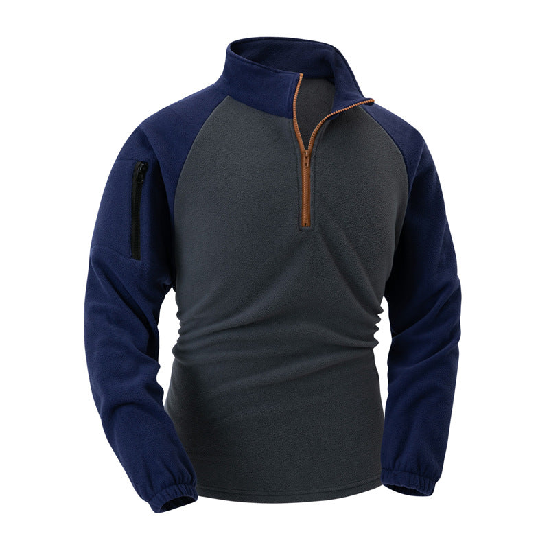 Herren Fleece-Pullover Warm Halb-Reißverschluss Funktions-Taschen