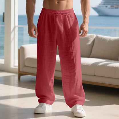 Herren Leinenhose Bequem Elastisch Locker Geschnitten