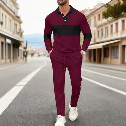 Herren Polohemd Langarm Modern mit Jogginghose Set