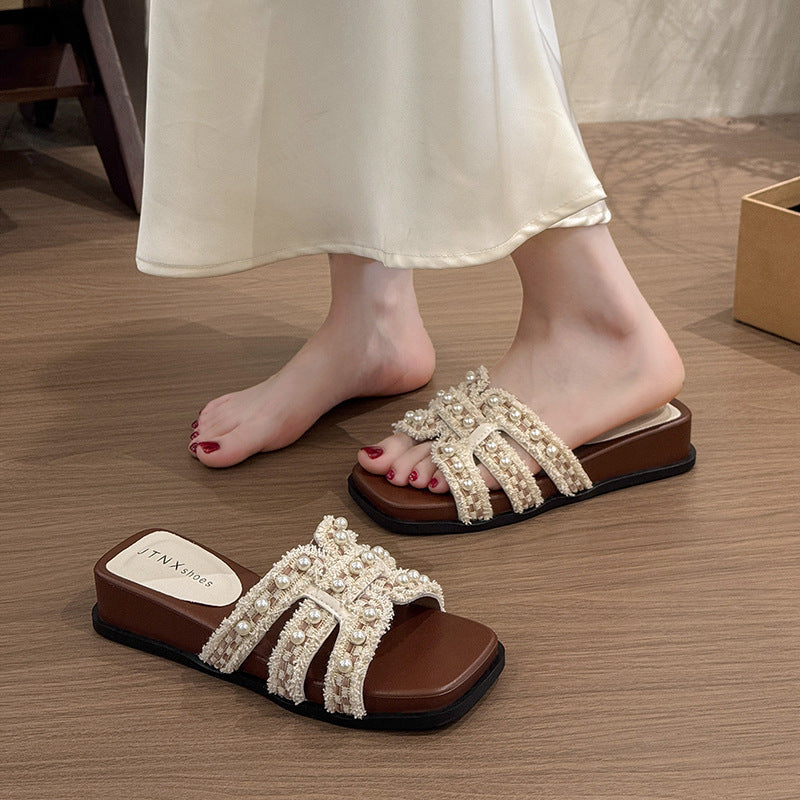 Damen Sandalen Dekorativ mit Perlenapplikation Elegant